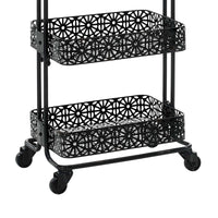 3 Tier Spacious Metal Cart with Pierced Floral Design, Black