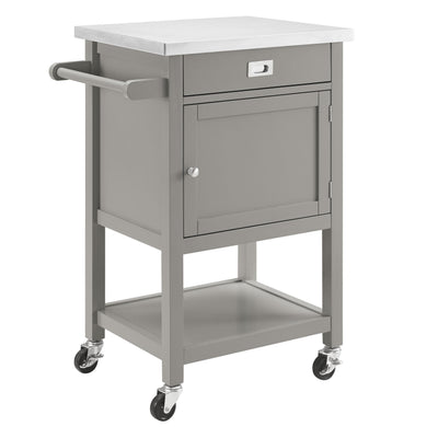 Wooden Apartment Cart with Drawer and Caster Wheels, Gray and Silver