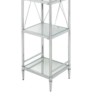 Transitional Metal Four Tier Shelf with X Shape Frame,Silver and Clear