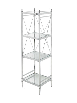 Transitional Metal Four Tier Shelf with X Shape Frame,Silver and Clear