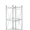 Transitional Metal Four Tier Shelf with X Shape Frame,Silver and Clear