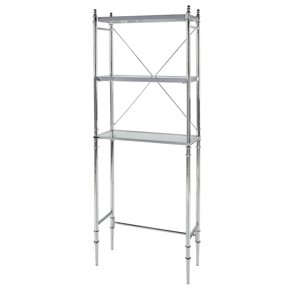 Transitional Metal Spacesaver with Three Shelves, Silver and Clear