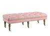 62 Inch Button Tufted Bench with Caster Wheels, Brown and Pink