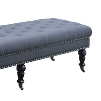 62Inch Button Tufted Bed Bench with Caster Wheels, Black and Blue