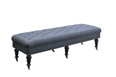 62Inch Button Tufted Bed Bench with Caster Wheels, Black and Blue