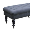 62Inch Button Tufted Bed Bench with Caster Wheels, Black and Blue