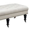50 Inch Button Tufted Bench with Caster Wheels, Black and Beige