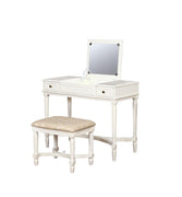 Transitional Wooden Vanity Set with Flip Top Mirror, White and Beige