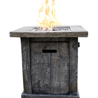 Wood Look Outdoor Gas Fire Pit with Lava Rocks and Control Panel, Gray