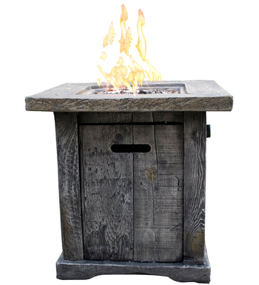 Wood Look Outdoor Gas Fire Pit with Lava Rocks and Control Panel, Gray