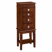 Wooden Jewelry Armoire with 4 Drawers and Flip Top Mirror, Brown