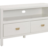 Wooden Media Center with Two Drawers and Open Shelf, White