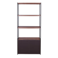 Wooden Shelves Bookshelf and Metal frame Rectangle,  Walnut Brown & Sandy Black