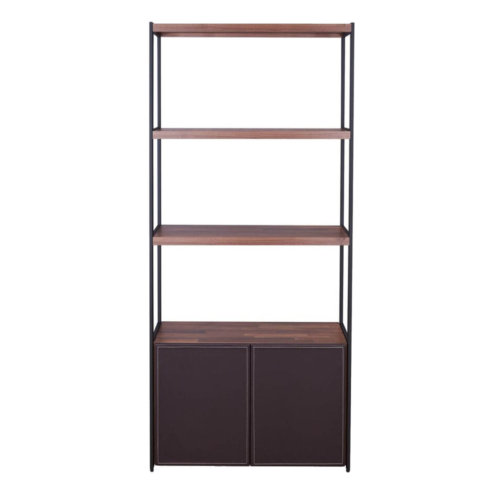 Wooden Shelves Bookshelf and Metal frame Rectangle,  Walnut Brown & Sandy Black