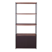 Wooden Shelves Bookshelf and Metal frame Rectangle,  Walnut Brown & Sandy Black