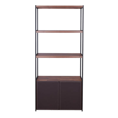 Wooden Shelves Bookshelf and Metal frame Rectangle,  Walnut Brown & Sandy Black