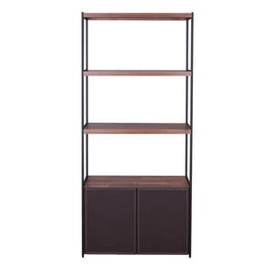 Wooden Shelves Bookshelf and Metal frame Rectangle,  Walnut Brown & Sandy Black