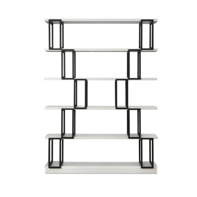 Wooden Shelves Bookshelf with Metal frame Rectangle,  White and Black