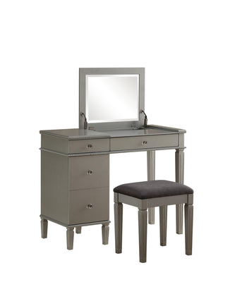 Wooden Vanity Set with Flip Top Mirror and 4 Drawers, Gray