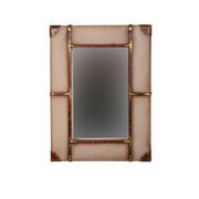 Wooden Wall Mirror with Nailhead Details, Small, Beige and Brown