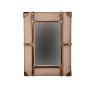 Wooden Wall Mirror with Nailhead Details, Small, Beige and Brown