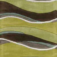 8' Lime Mocha Hand Tufted Abstract Waves Indoor Runner Rug