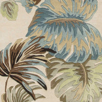 8' Ivory Blue Hand Tufted Tropical Leaves Indoor Runner Rug