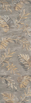 2' x 8' Grey Palm Leaves Wool Runner Rug