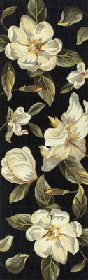 2' x 8' Black Magnolia Flowers Wool Indoor Runner Rug