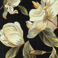 2' x 8' Black Magnolia Flowers Wool Indoor Runner Rug