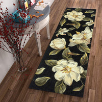 2' x 8' Black Magnolia Flowers Wool Indoor Runner Rug