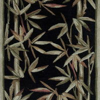10' Black Hand Tufted Bordered Tropical Bamboo Indoor Runner Rug