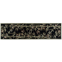 10' Black Hand Tufted Bordered Tropical Bamboo Indoor Runner Rug