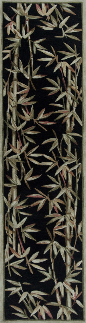 10' Black Hand Tufted Bordered Tropical Bamboo Indoor Runner Rug