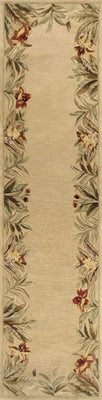 10' Ivory Hand Tufted Bordered Tropical Plants Indoor Runner Rug