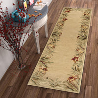 10' Ivory Hand Tufted Bordered Tropical Plants Indoor Runner Rug