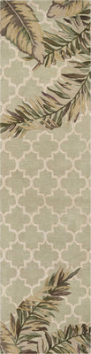 2' x 10' Sage Tropical Leaves Mosaic Wool Indoor Runner Rug