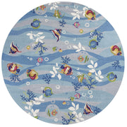 7'6" Round Polyester Blue Area Rug