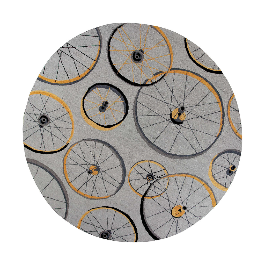 7'6" Round Polyester Grey Area Rug