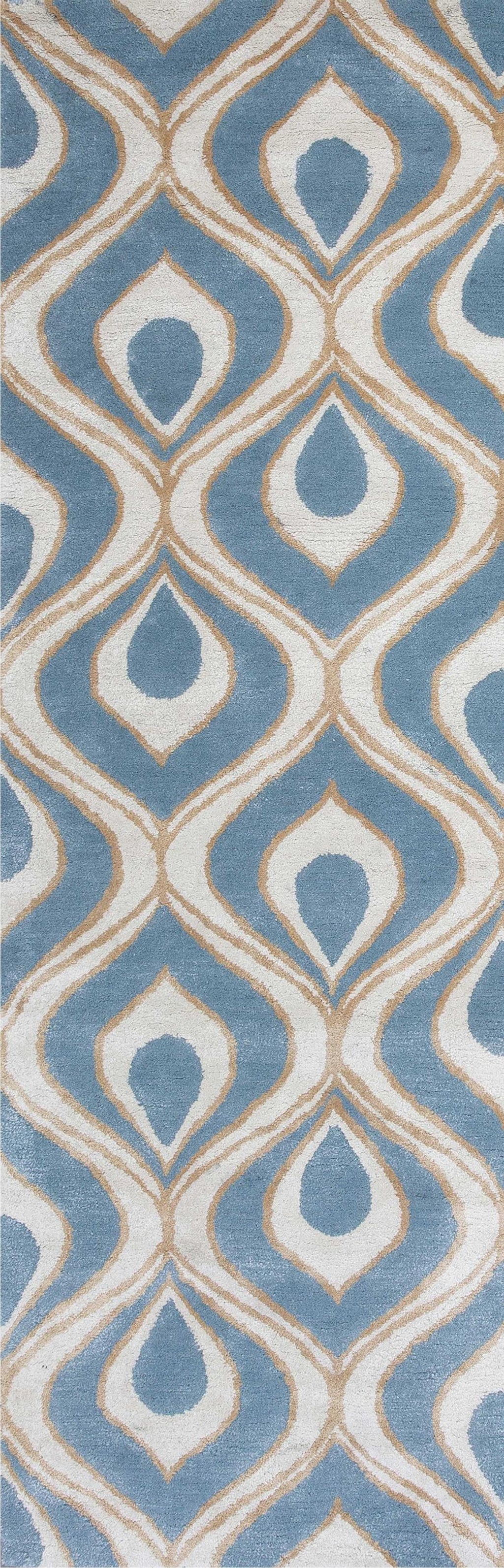 2'6" x 8' Runner Wool & Viscose Blend Blue Area Rug