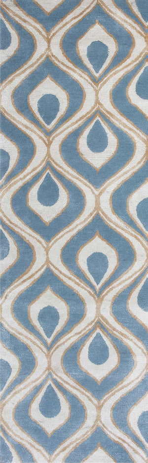 2'6" x 8' Runner Wool & Viscose Blend Blue Area Rug