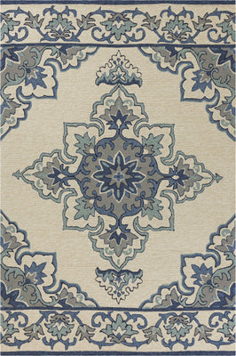 2' x 3' UV-treated Polypropelene Ivory-Blue Area Rug