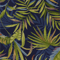 2'x3' Ink Blue Hand Hooked UV Treated Oversized Tropical Leaves Indoor Outdoor Accent Rug