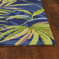 2'x3' Ink Blue Hand Hooked UV Treated Oversized Tropical Leaves Indoor Outdoor Accent Rug