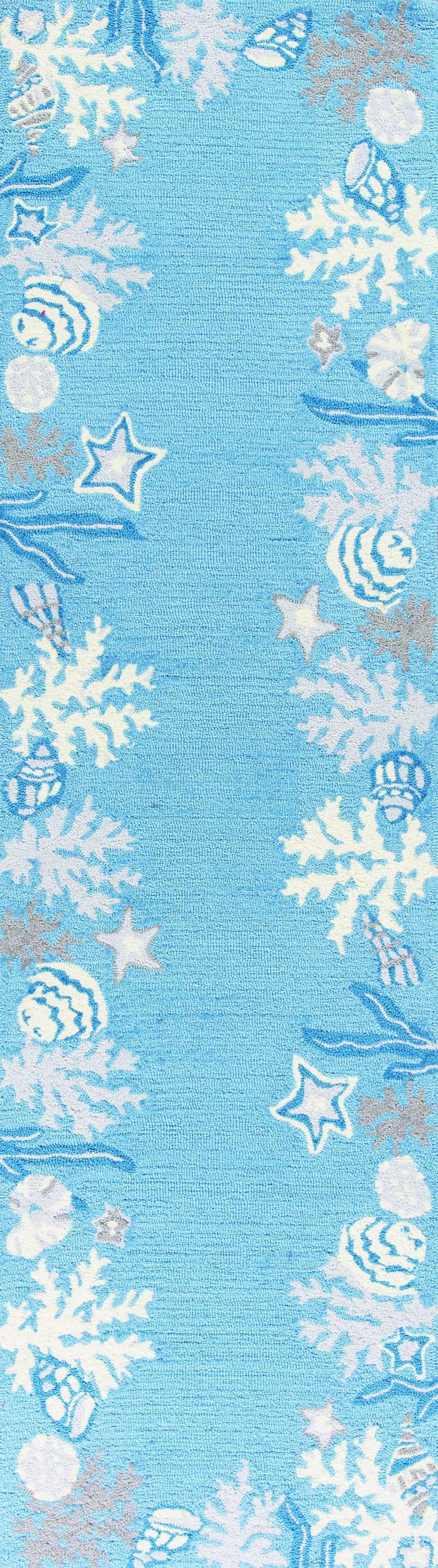 2' x 7'6" Runner Polyester Sea Blue Area Rug