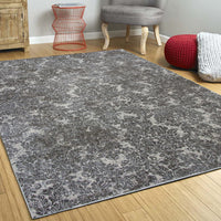 3'x5' Ivory Sand Damask Faux Silk Indoor Area Rug