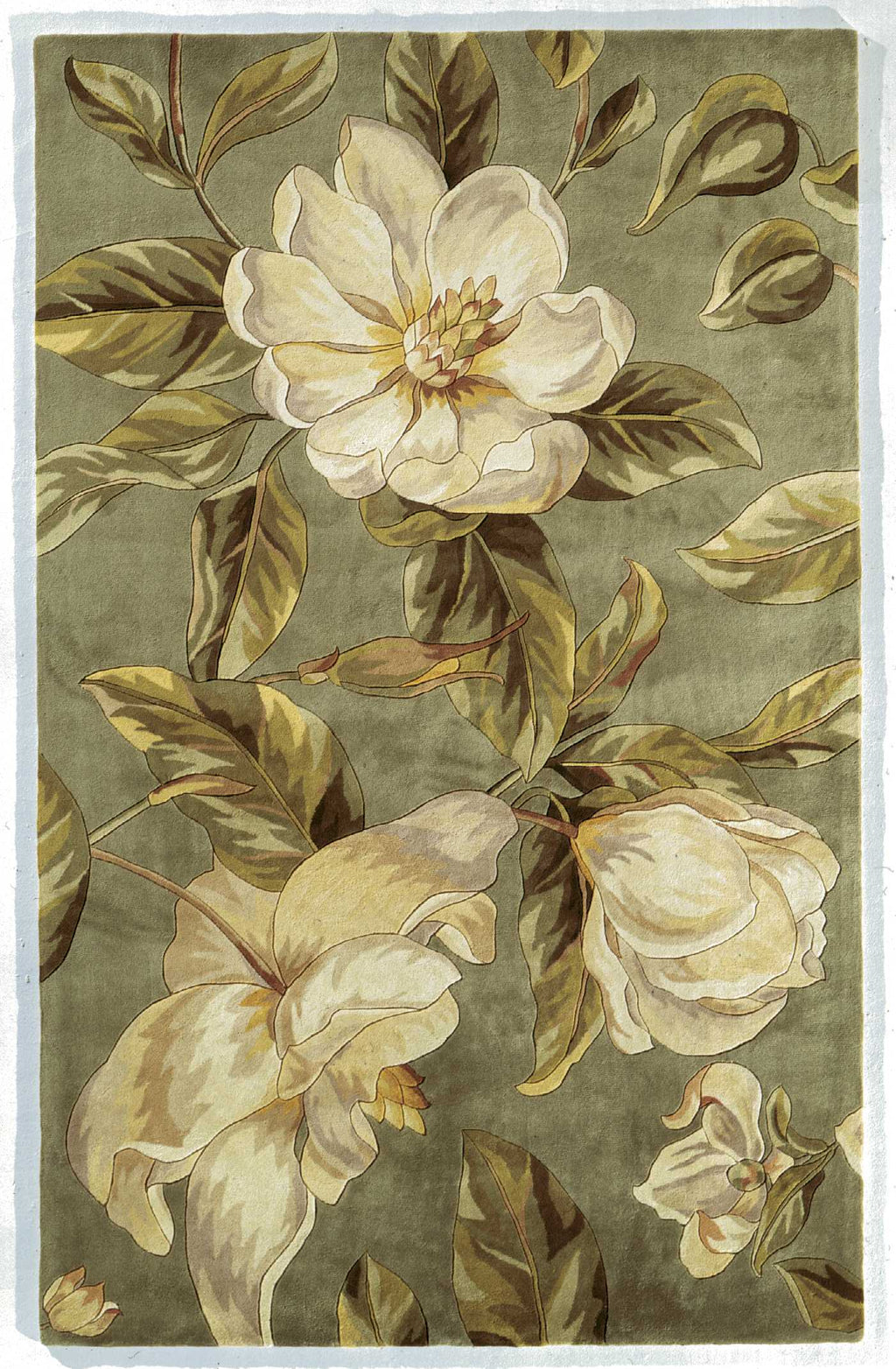 3'x4' Sage Green Hand Tufted Oversized Magnolia Flowers Indoor Area Rug