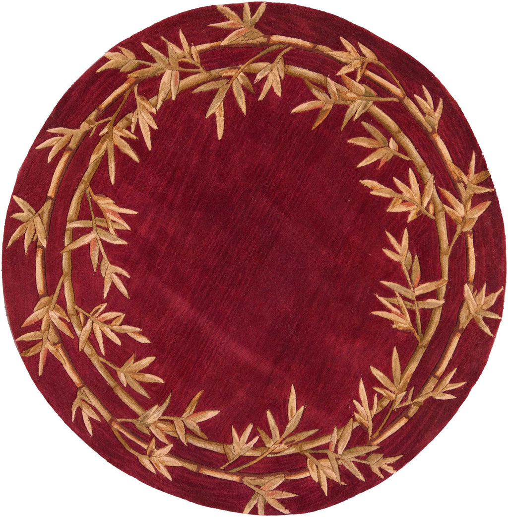 5'6" Round Wool Red Area Rug