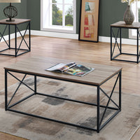 62.25" Dark Taupe MDF and Black Metal Three Pieces Table Set