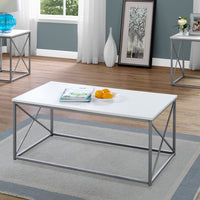 62.25" White MDF and Silver Metal Three Pieces Table Set